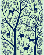 Deer and Foliage Forest Pattern Rug