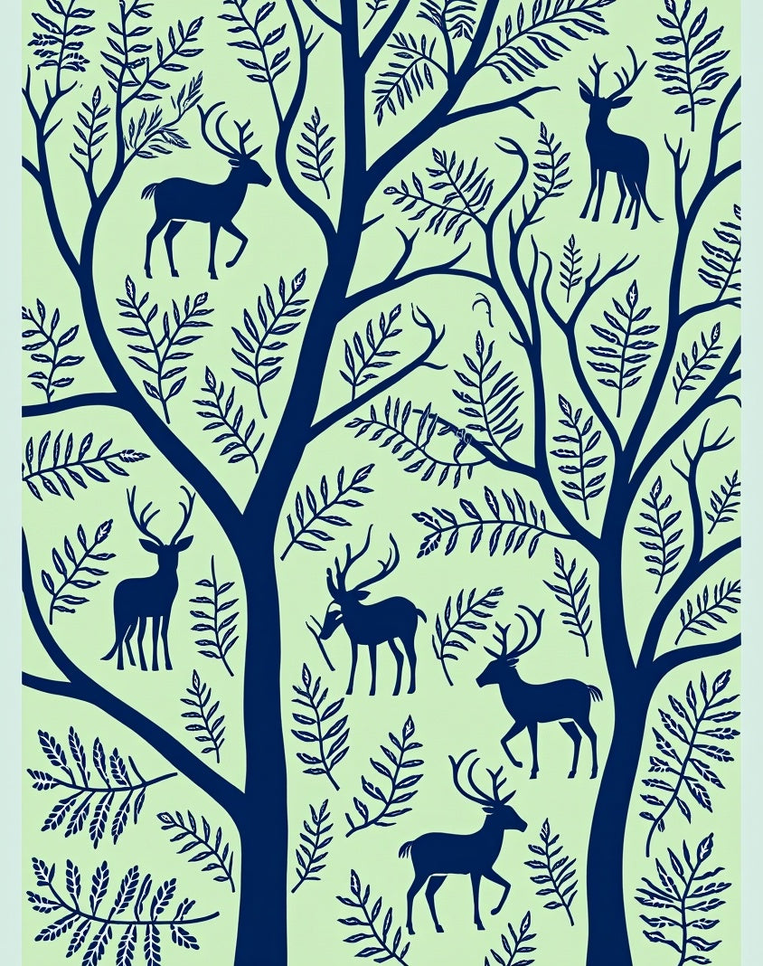 Deer and Foliage Forest Pattern Rug