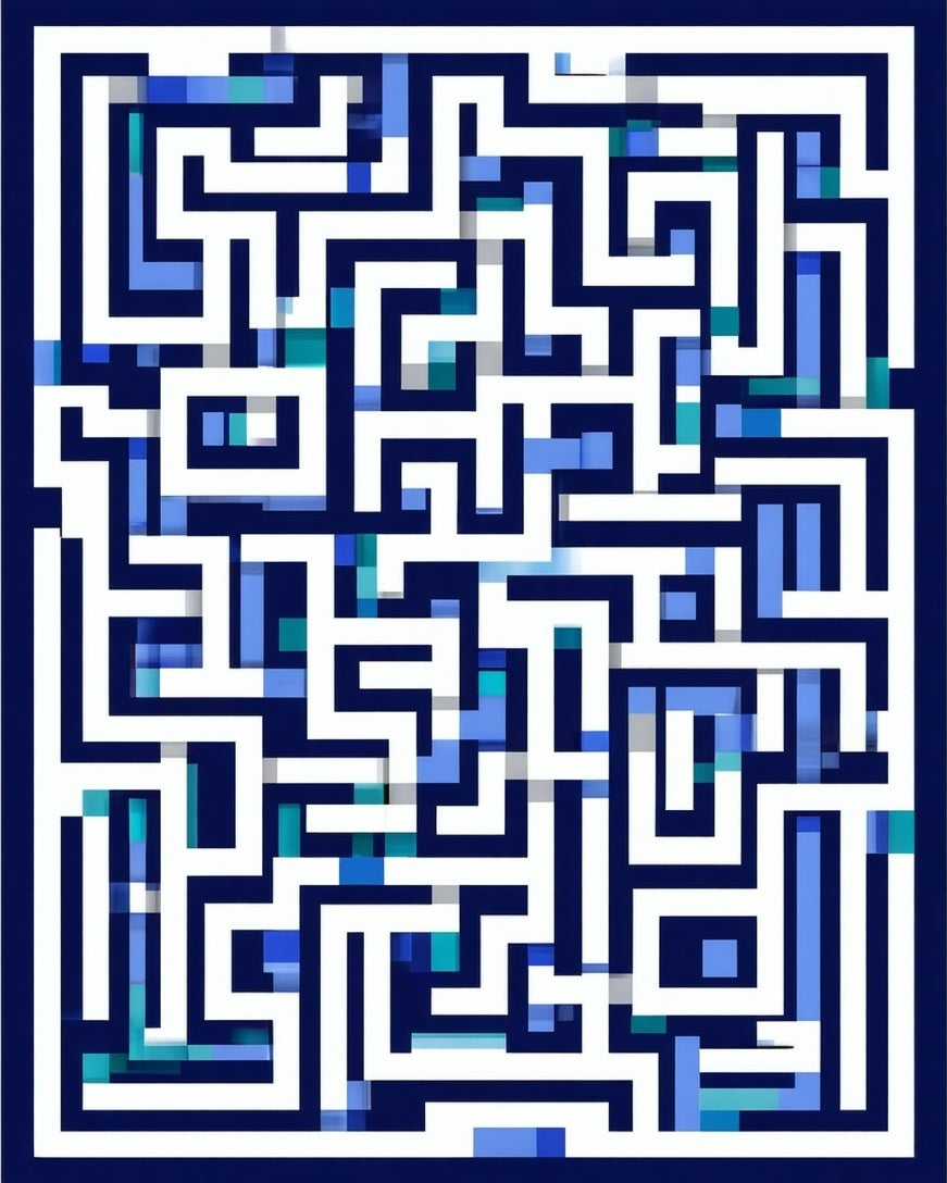 Challenging Blue Maze Pattern Rug