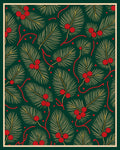 Festive Green Pine Berry Sprigs Rug