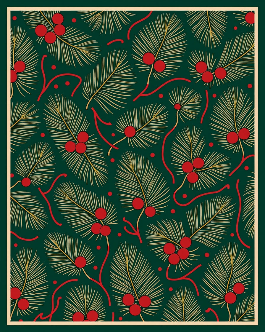 Festive Green Pine Berry Sprigs Rug
