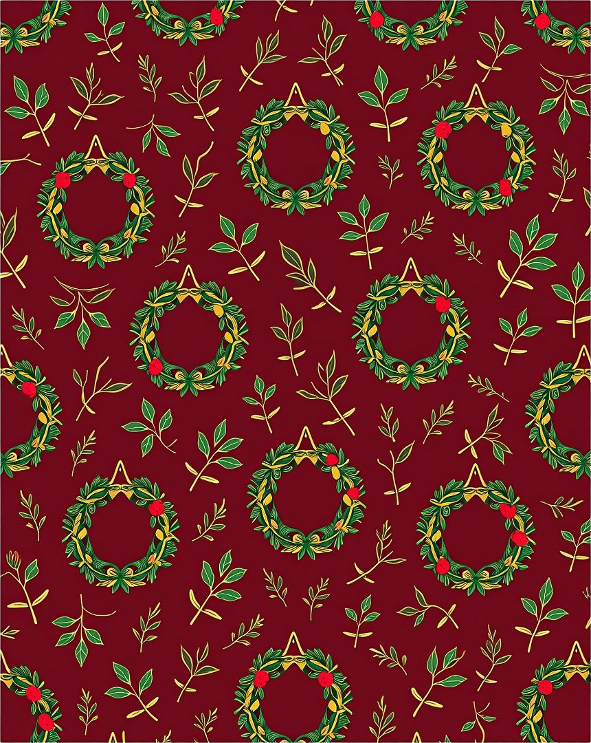 Festive green wreath red berry foliage Rug