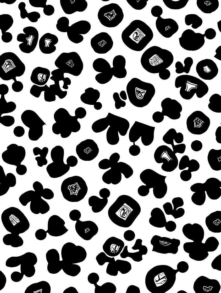 Black White Abstract Blob Pattern Rug