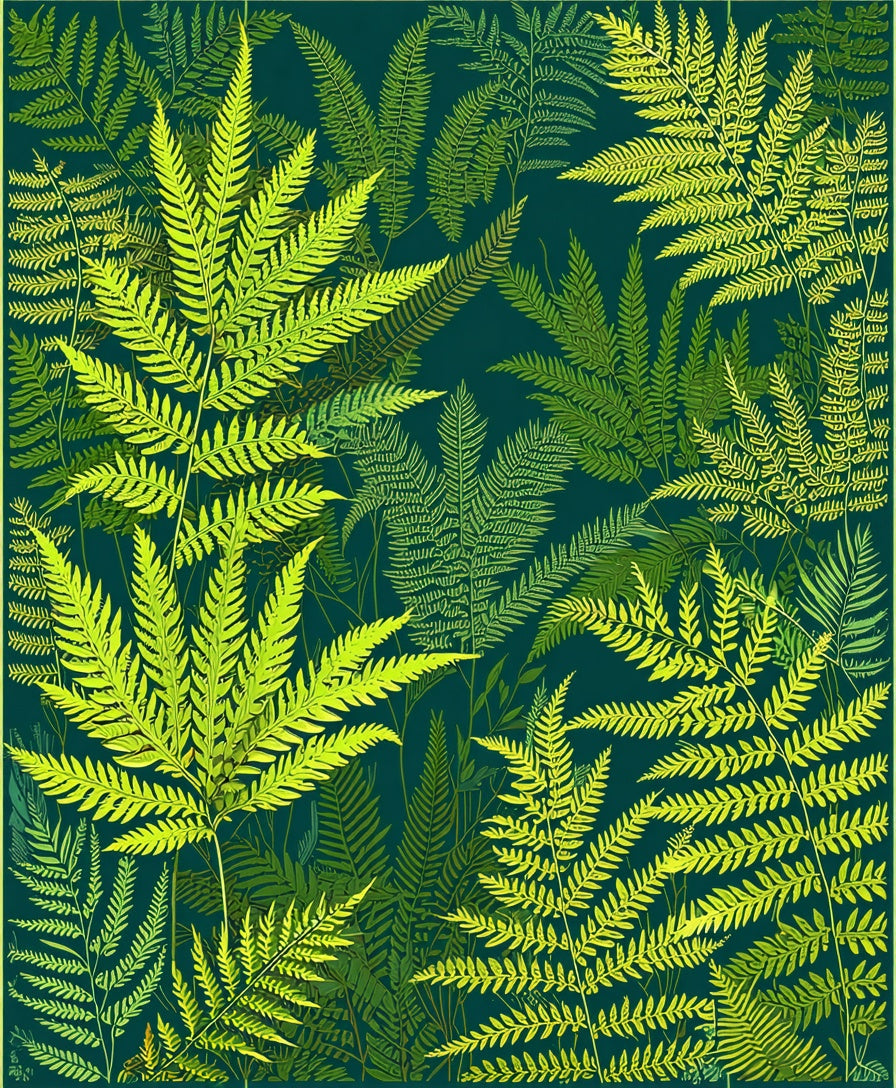 Lush Green Fern Frond Pattern Rug