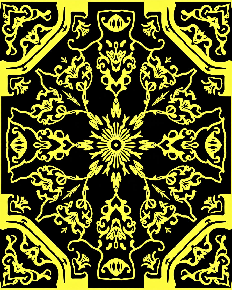 Bold Yellow Floral Symmetry Design Rug