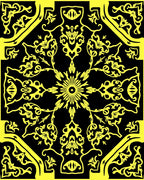 Bold Yellow Floral Symmetry Design Rug