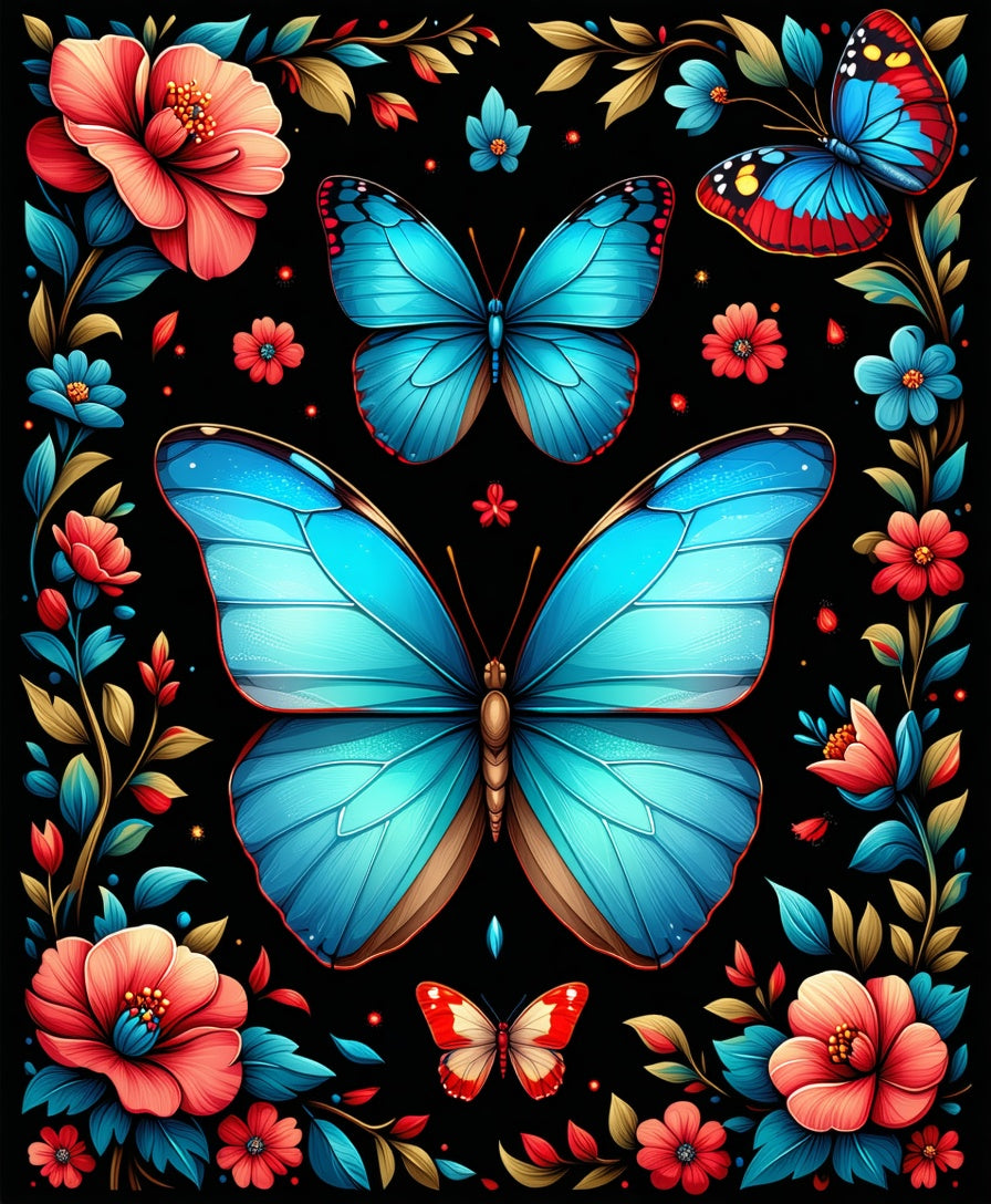 Vibrant Butterfly Floral Garden Design Rug