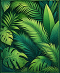 Lush Green Tropical Palm Leaf Pattern Rug