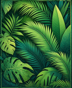 Lush Green Tropical Palm Leaf Pattern Rug