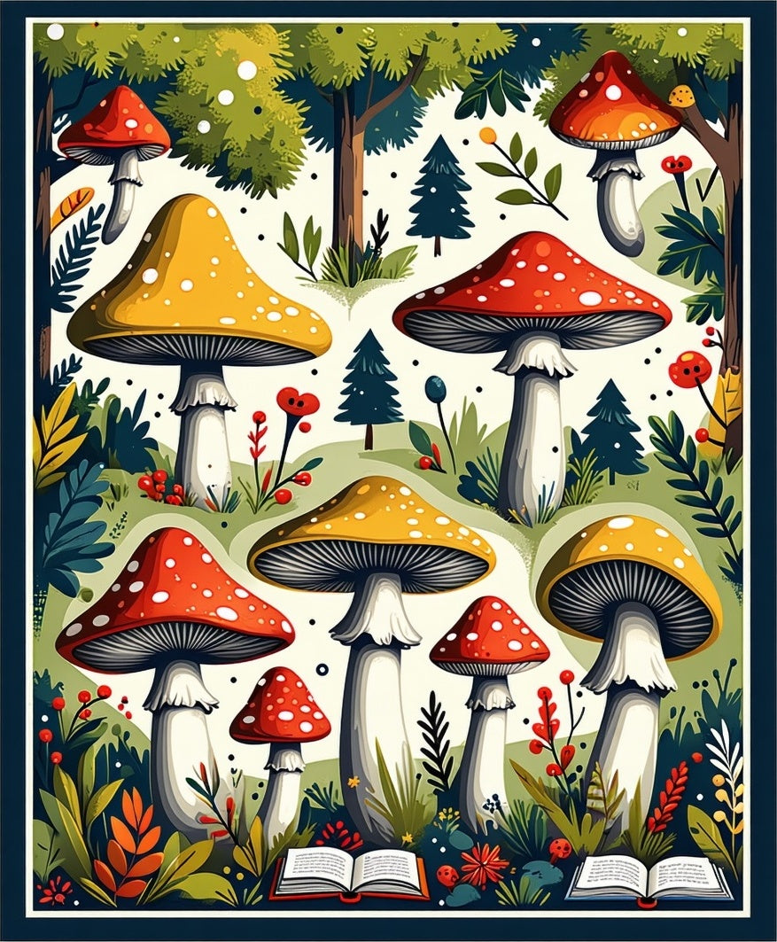 Whimsical Mushroom Forest Pattern Rug