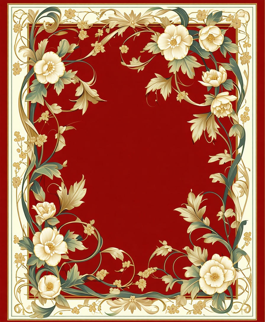 Elegant Floral Vine Motif Red Design Rug