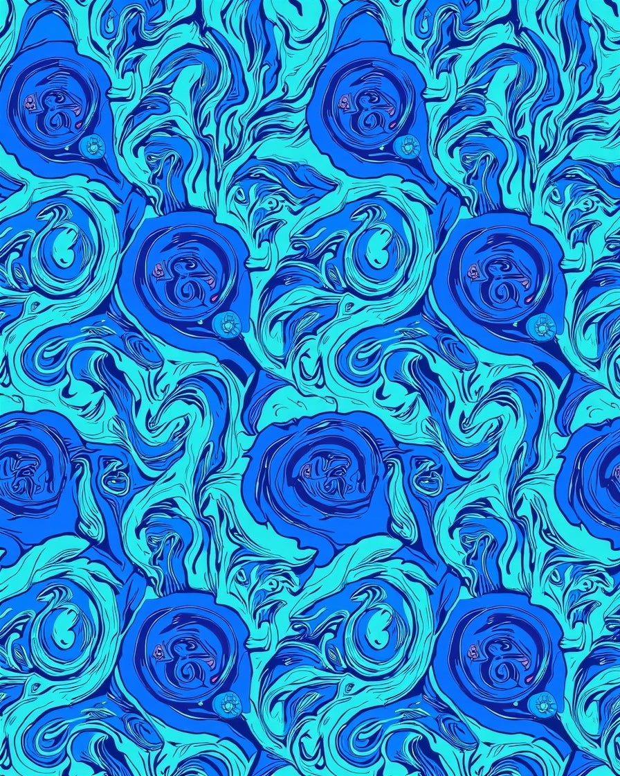 Blue Swirl Floral Abstract Design Rug