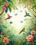 Vibrant Jungle Birds Blossom Foliage Design Rug