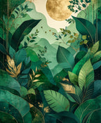 Lush Tropical Greenery Gold Leaf Print Rug