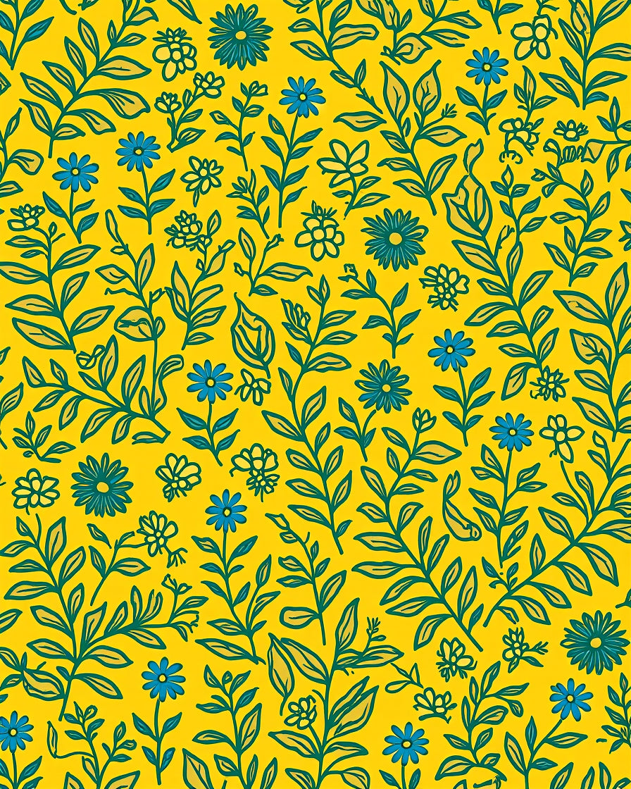 Yellow Floral Vine Pattern Rug