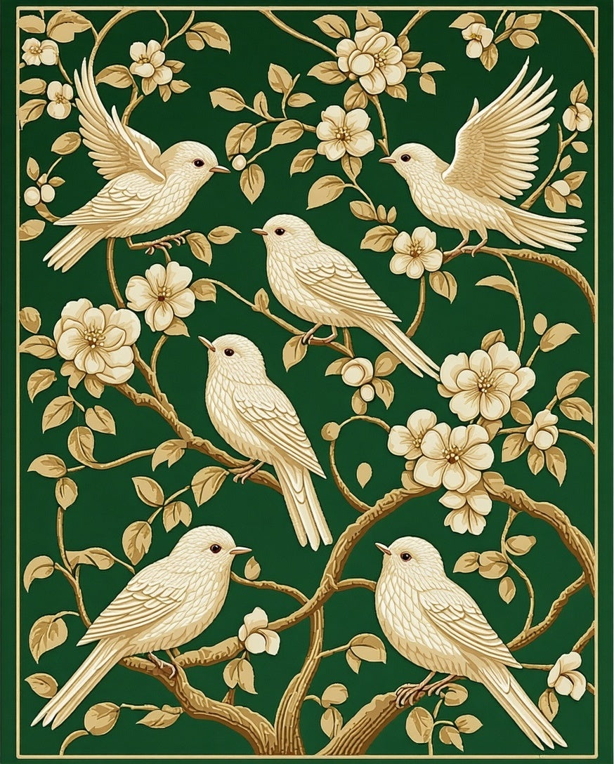 Avian Floral Vine Pattern Rug