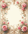 Vintage Pink Rose Blossom Scrollwork Rug