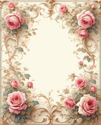 Vintage Pink Rose Blossom Scrollwork Rug