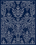Ornate Blue Floral Scrollwork Design Rug