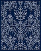 Ornate Blue Floral Scrollwork Design Rug