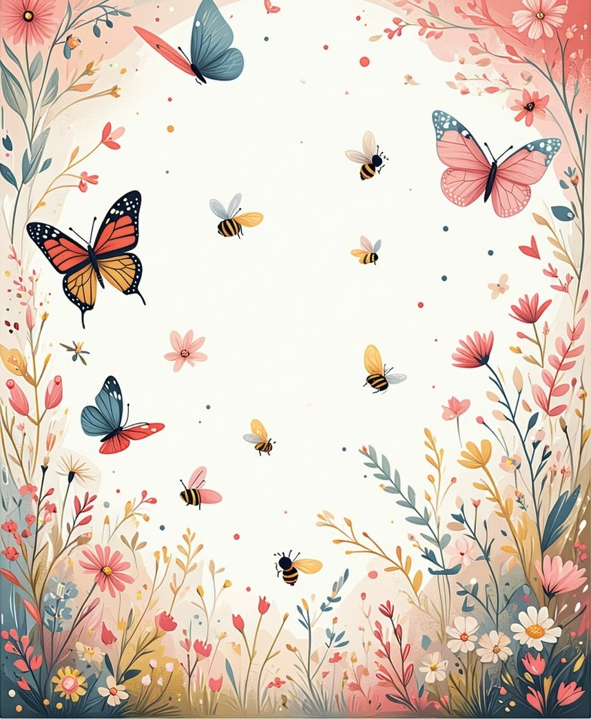 Whimsical Butterflies and Bees Meadow Design Rug