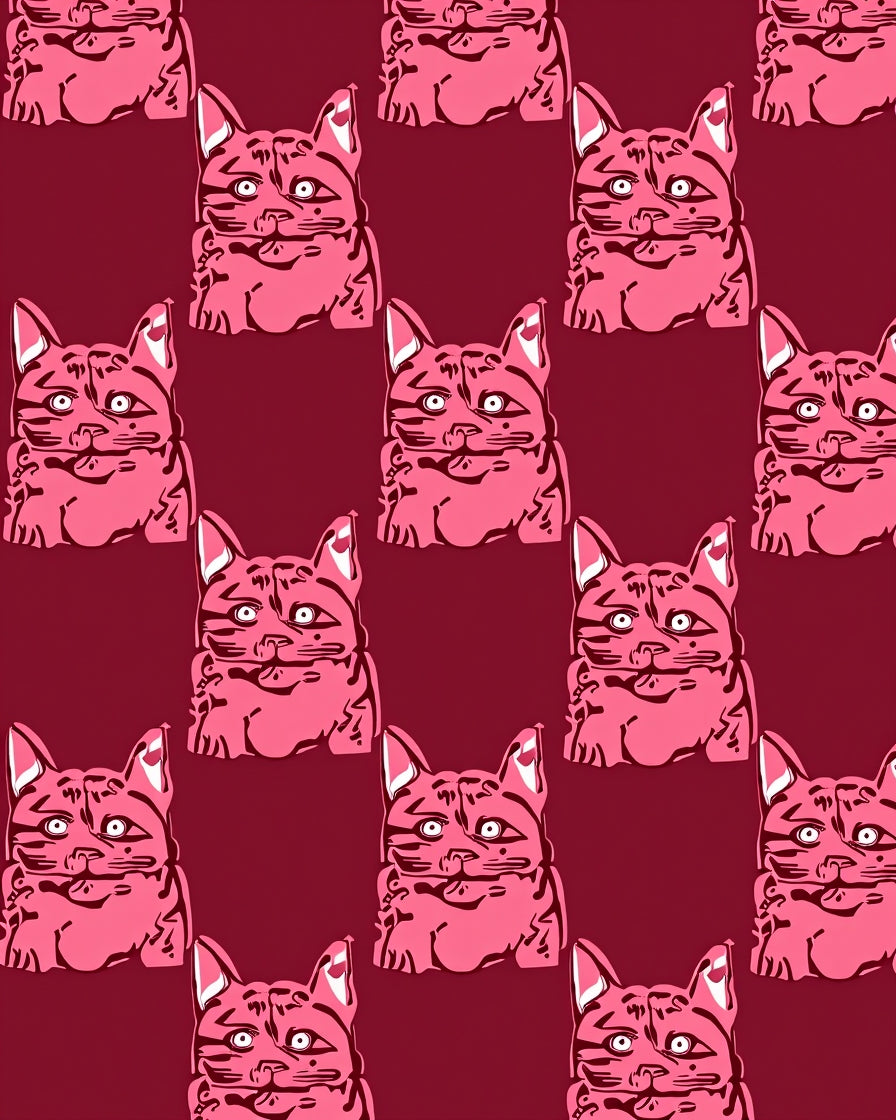 Pink Cat Portrait Pattern Design Rug