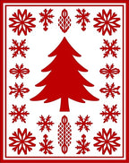 Red Winter Forest Snowflake Collage Rug