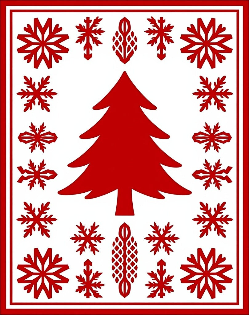 Red Winter Forest Snowflake Collage Rug