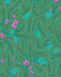 Tropical Green Leaves Pink Flowers Pattern Rug