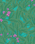 Tropical Green Leaves Pink Flowers Pattern Rug