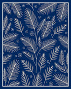 Deep Blue Feathery Leaf Medallion Rug