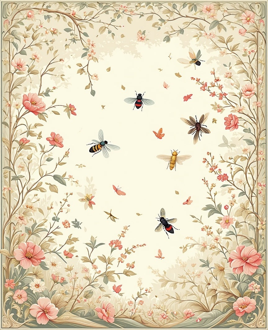 Whimsical Garden Insect Floral Pattern Rug