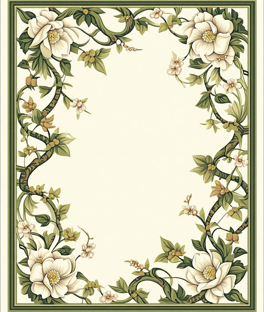 Ornate Floral Scroll Frame Design Rug