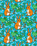 Playful Orange Bunny Floral Pattern Rug