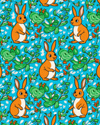 Playful Orange Bunny Floral Pattern Rug