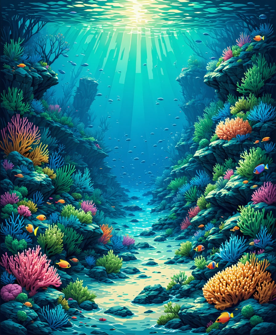 Vibrant Coral Reef Underwater Scenery Rug