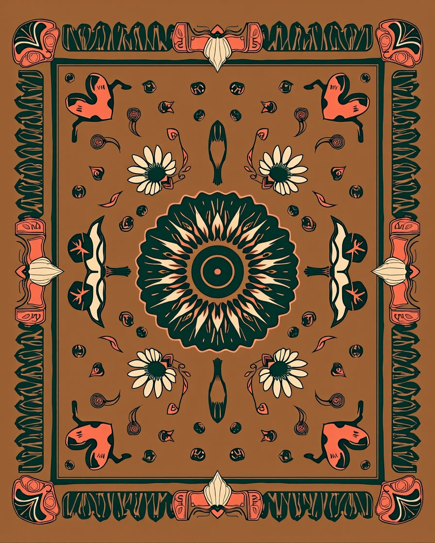 Retro Floral Animal Inspired Pattern Rug