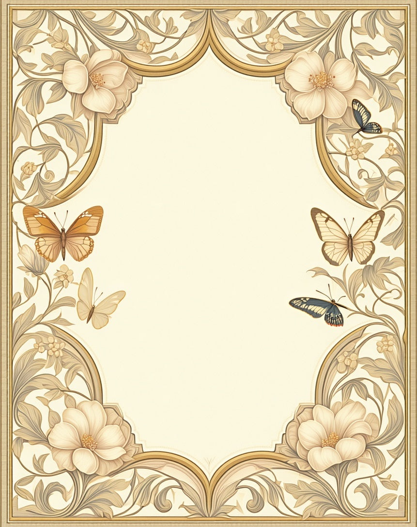 Elegant Floral Butterfly Motif Rug