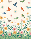 Whimsical Birds And Flowers Folklore Design Rug