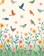 Whimsical Birds And Flowers Folklore Design Rug