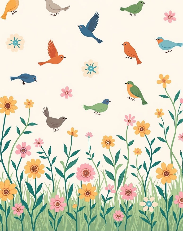 Whimsical Birds And Flowers Folklore Design Rug