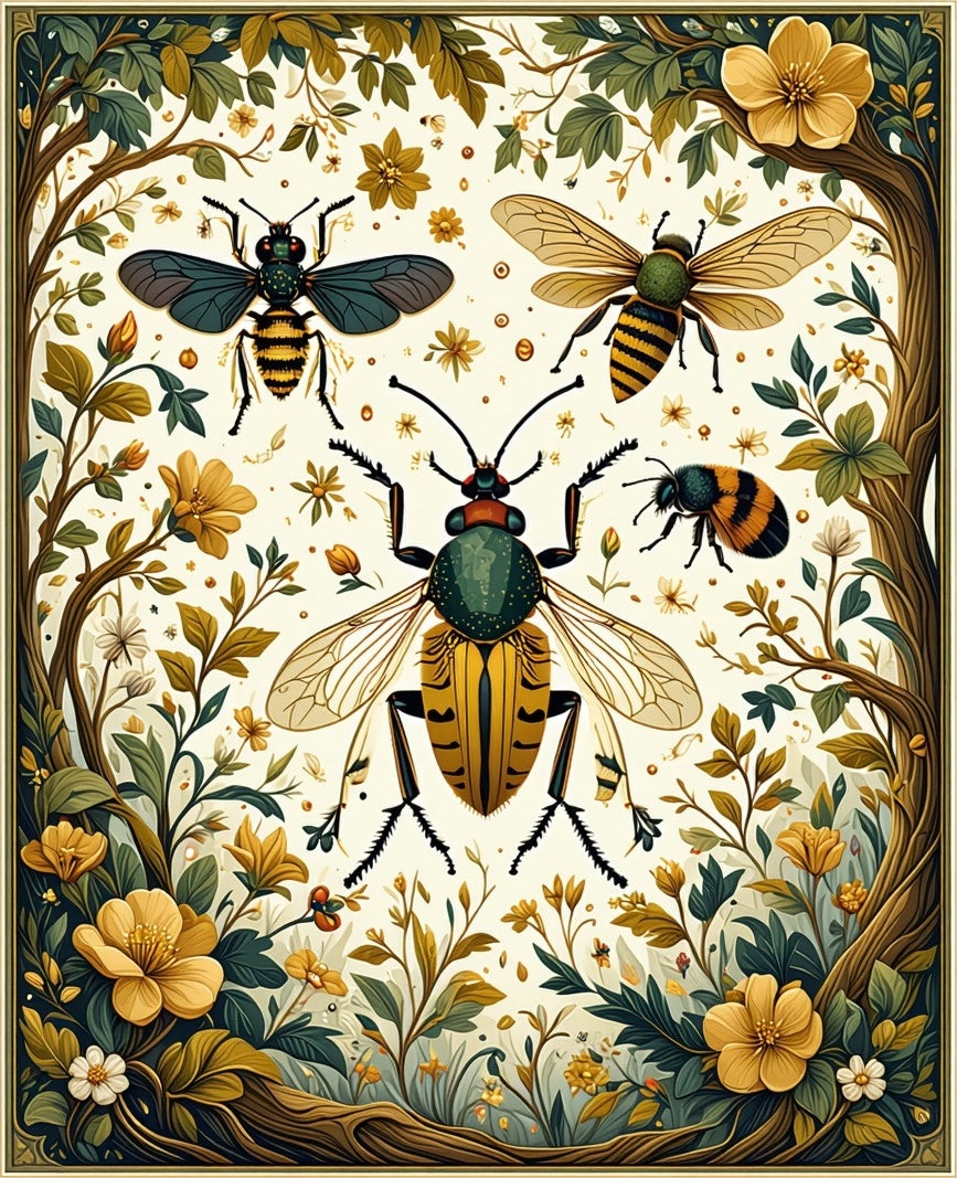 Whimsical Insect Floral Garden Art Rug
