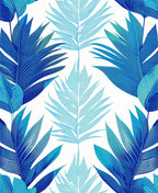 Blue Tropical Leaf Pattern Rug