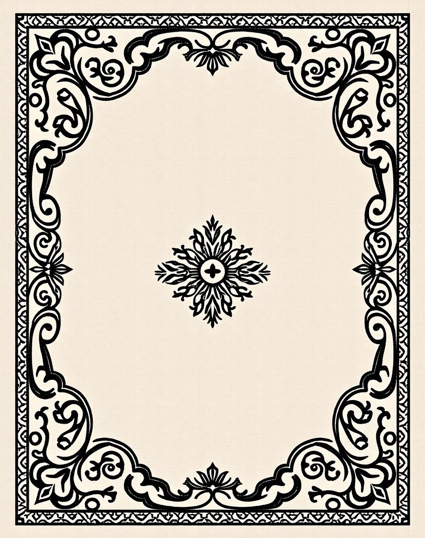 Elegant Black Scrollwork Floral Frame Rug