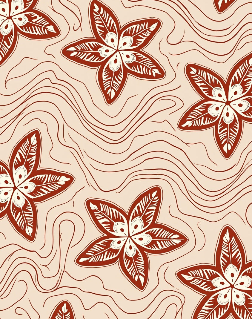 Terra Cotta Flower Wavy Pattern Rug