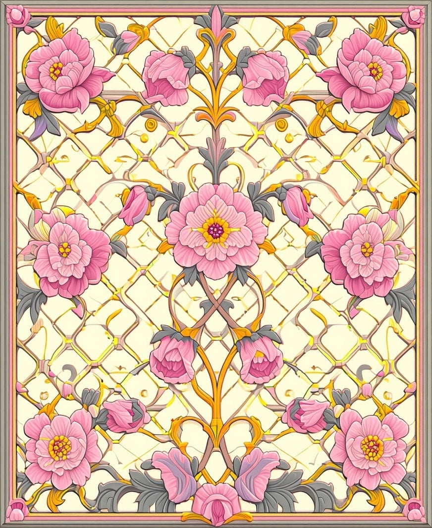 Victorian Floral Lattice Pattern Rug