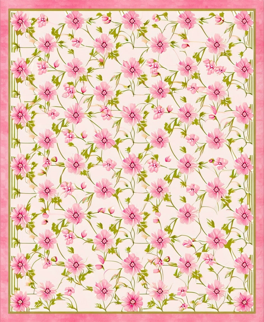 Pretty Pink Floral Vine Pattern Rug
