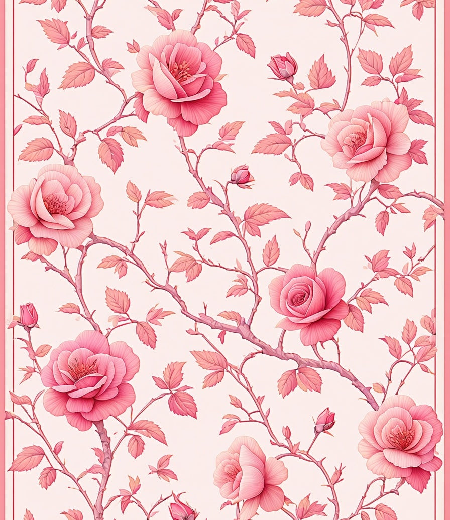 Pink Floral Vine Patterned Rug