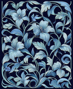 Art Nouveau Blue Floral Vine Rug