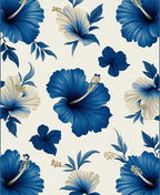 Blue Floral Hibiscus Pattern Rug